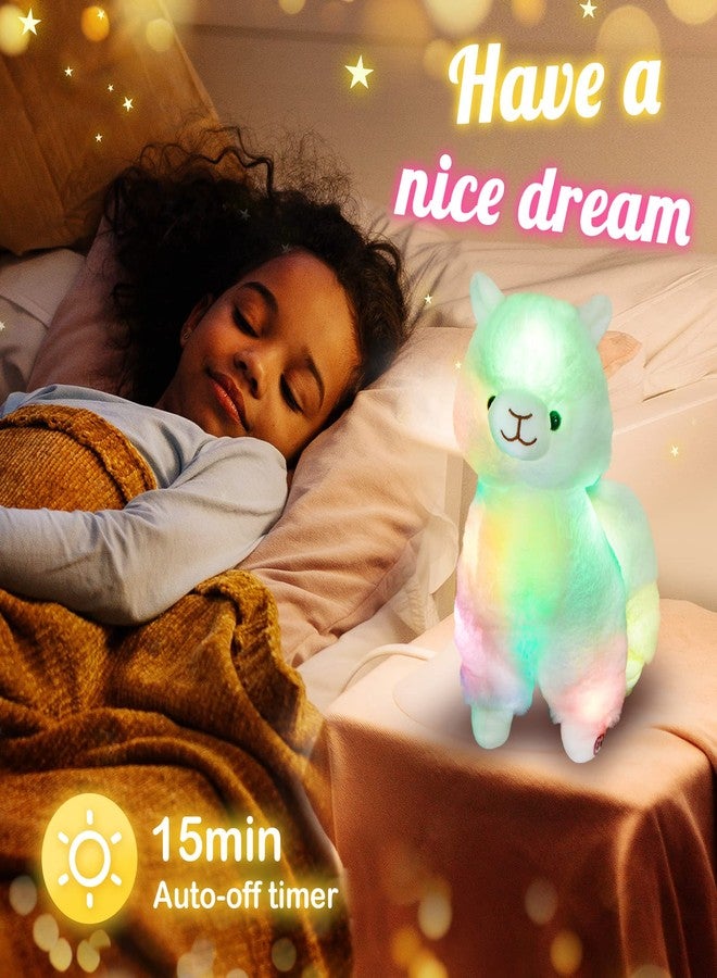 BSTAOFY 13.5'' Light up Alpaca Stuffed Animals LED White Llama Soft Plush Toy with Colorful Night Lights Glow Bedtime Pal Gift for Toddler Kids on Birthday Holiday - Image 4